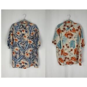 Caribbean Pure Silk Hawaiian Tropical Button Up Shirt Mens 2X Big Bundle Of 2